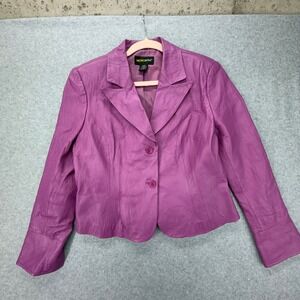 Metrostyle Purple Leather Blazer Jacket Womens Size 12 2-Button Textured 90s Y2K